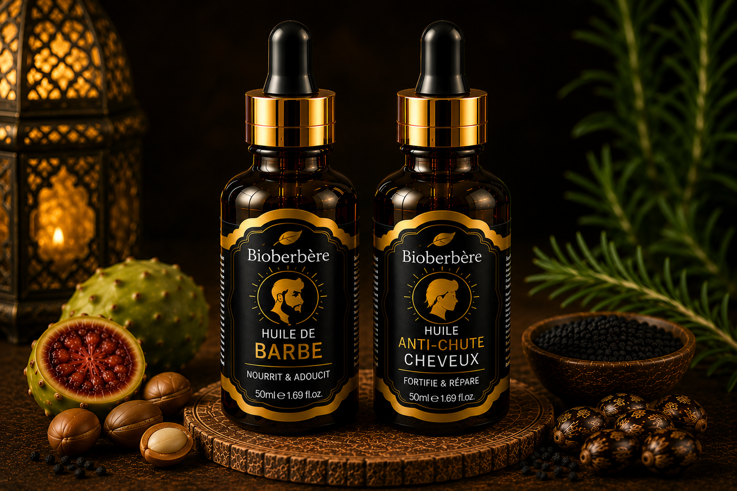 Pack Voyage Barbe & Cheveux Bioberbère – 2 Huiles Naturelles 50 ml