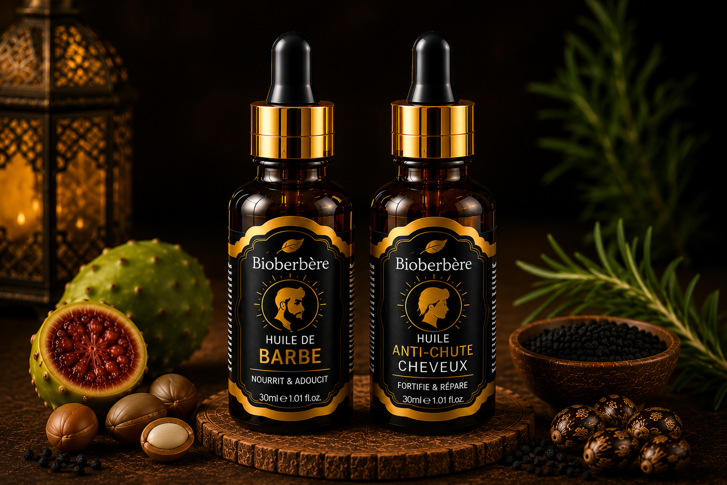 Pack Voyage Barbe & Cheveux Bioberbère – 2 Huiles Naturelles 30 ml